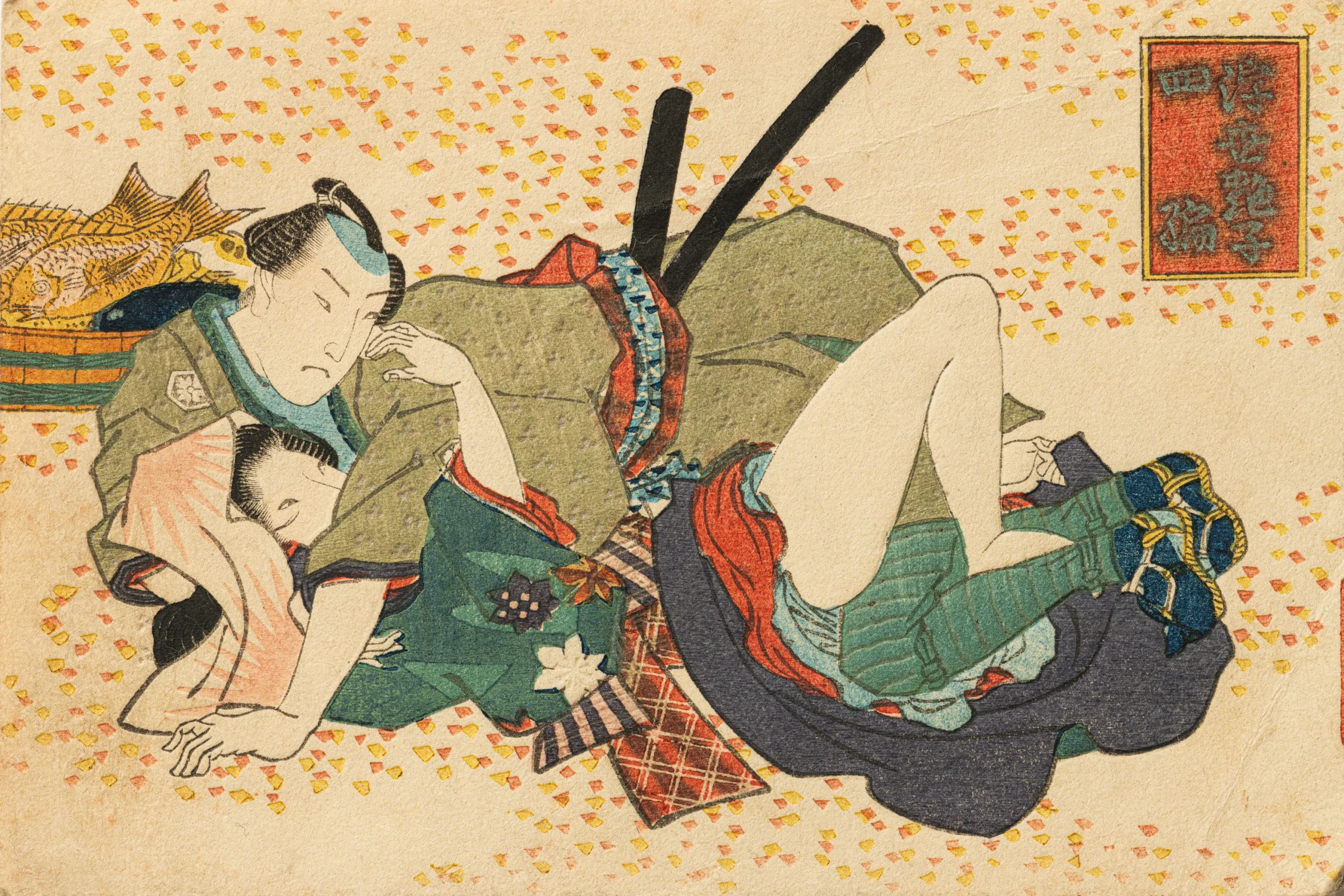 Traditional ukiyo-e shunga print illustrating private life and relationships in Edo Japan